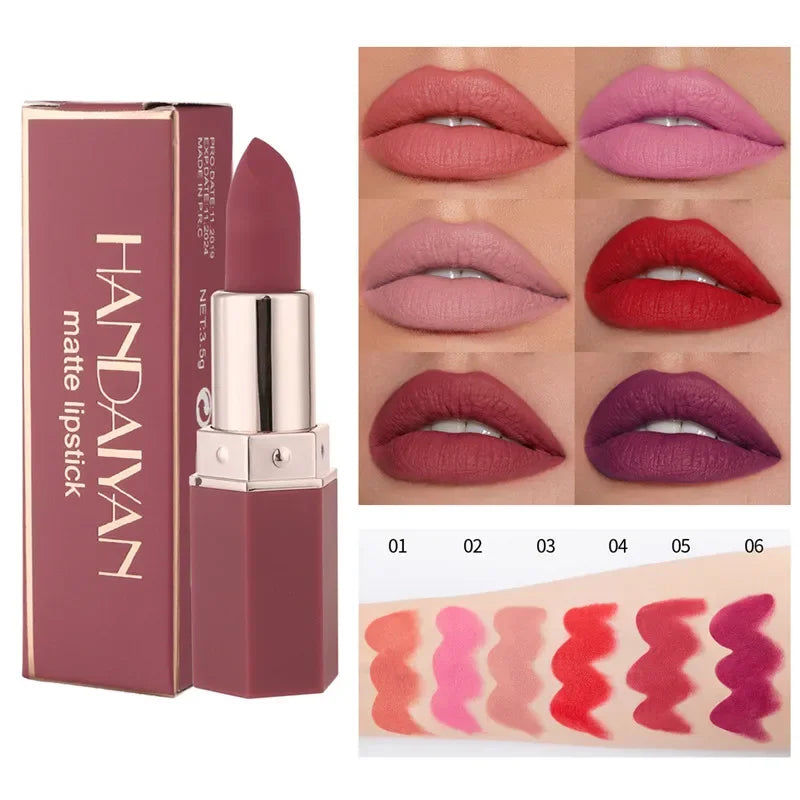 6 Colors Matte Waterproof Long Lasting Velvet Lipstick Sexy Red Nude Pigments Makeup Profissional Lip Make Up Lipstick Cosmetic Qme