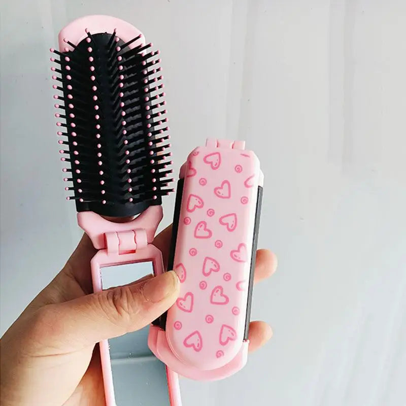 Pink Butterfly Love Pattern Foldable Hair Comb Straight Curly Qme
