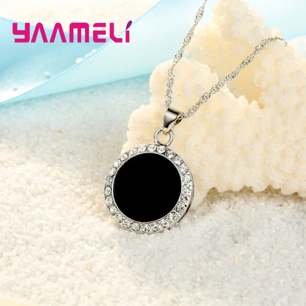 925 Sterling Silver Color Mysterious Style Jewelry Set for Women Dark Black Earrings Necklace Combo for Birthday Party Wedding Qme