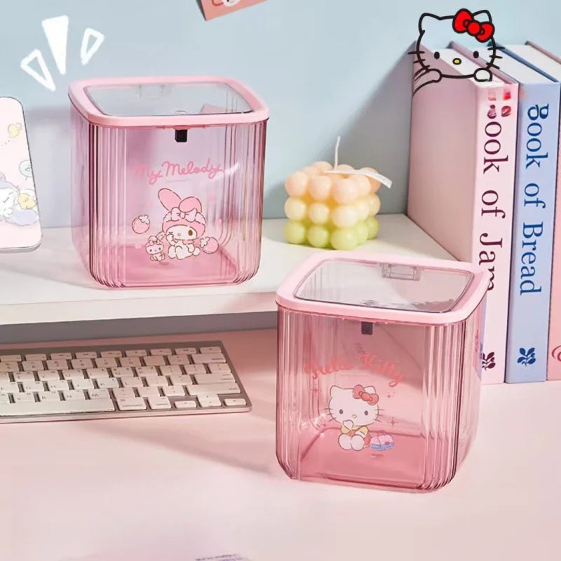 Hello Kitty Kuromi Desktop Trash Can Cute Transparent Mini Storage Box Trash Can for Home, Living Room, and Office Qme