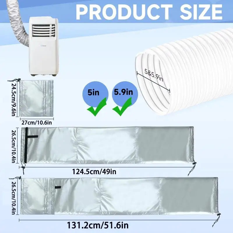 Air Conditioning Hose Cover for 5-5.9-inch Exhaust Hose AC Exhaust Pipe Sleeve Heat Insulation Dustproof Protective Cover Qme Silver