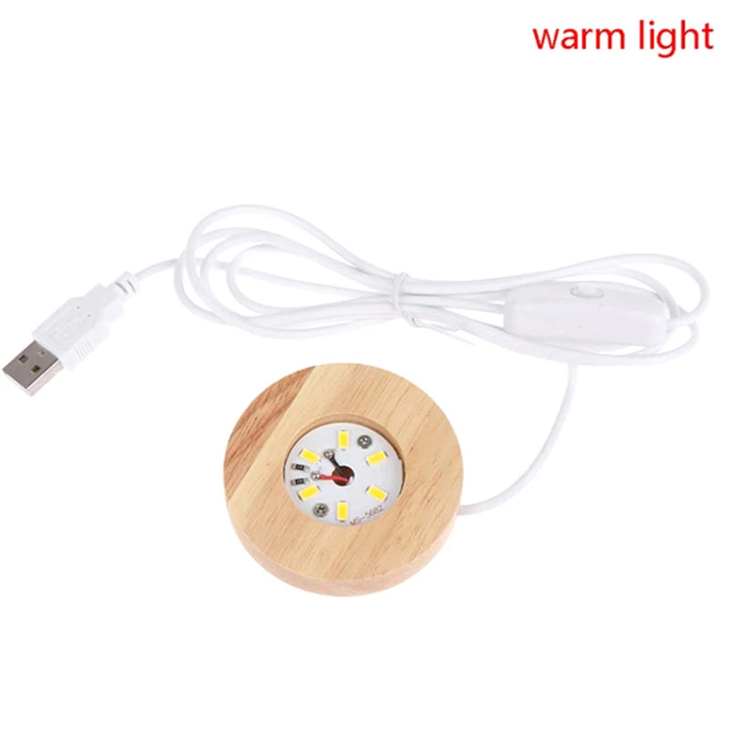 Wooden LED Light Dispaly Base Night Lamp Display Crystal Ball Wood Qme warm white
