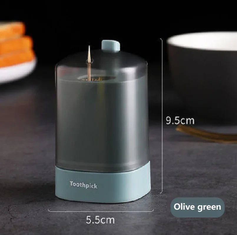 Press Type Toothpick Holder Automatic Pop-up Toothpick Box Hotel Restaurant Kitchen Desktop Organizer Cleaning Dental Tools Qme Green