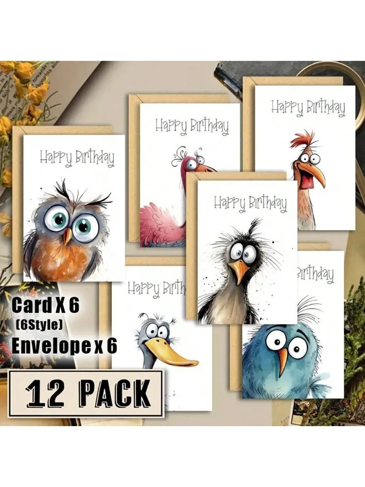 Funny Watercolor Bird Expression Handwritten Greeting Cards 6 Qme