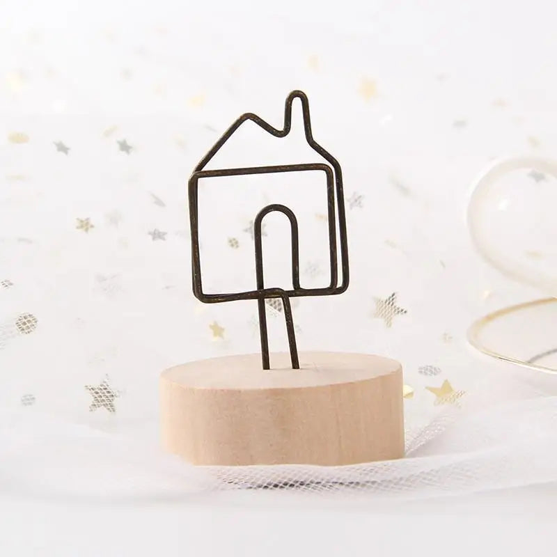 Mini Wooden Base Metal Photo Holders Creative Design Decor Photos Qme D