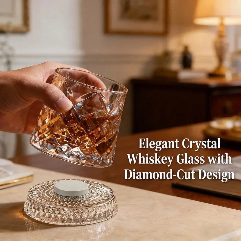 280ml Rotating Whiskey Glass Crystal Rum Glass Cocktail Party Drinking Gift Creative Crystal Premium Beer Glass Qme