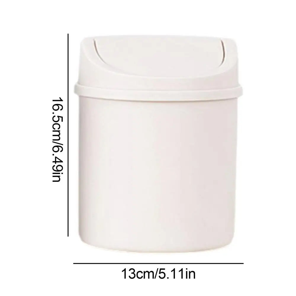 Mini Desktop Bin Small Trash Can Tube With Cover Bedroom Trash Can Garbage Can Clean Storage Box Home Desk Qme White