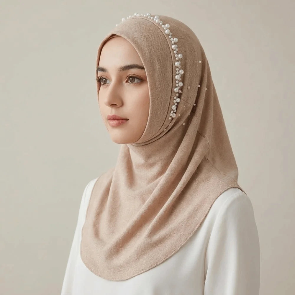 Cute Solid Color Beads Hijab Pull On Style Quick Drying Hijab Scarf Shawls Breathable Sun Protection Headscarf Summer Qme