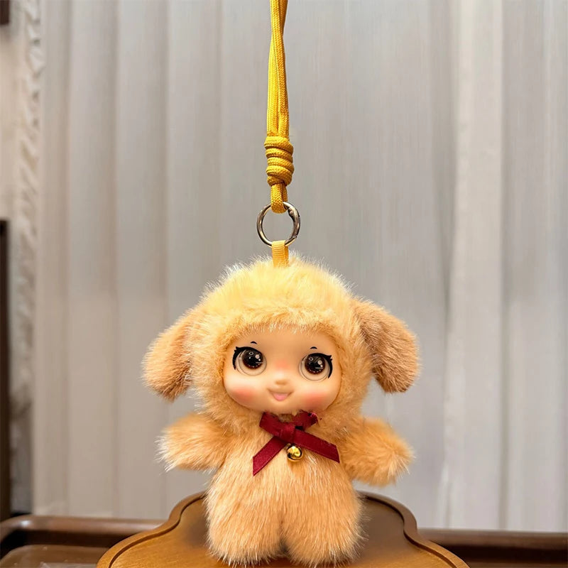Cute Family Series Animals Vinyl Face Plush Forest Doll Pendant Qme Light yellow