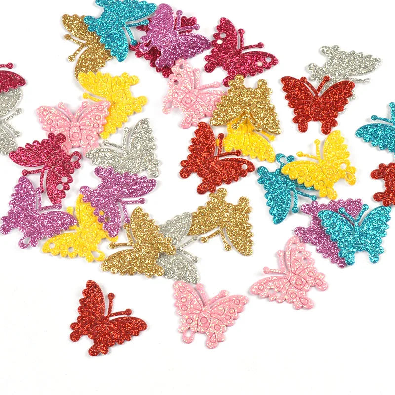 100pcs 27x22mm Glitter Colorful Butterfly Patches DIY Scrapbooking Supplies Crafts Headdress Accessories Costume Art Decoration Qme