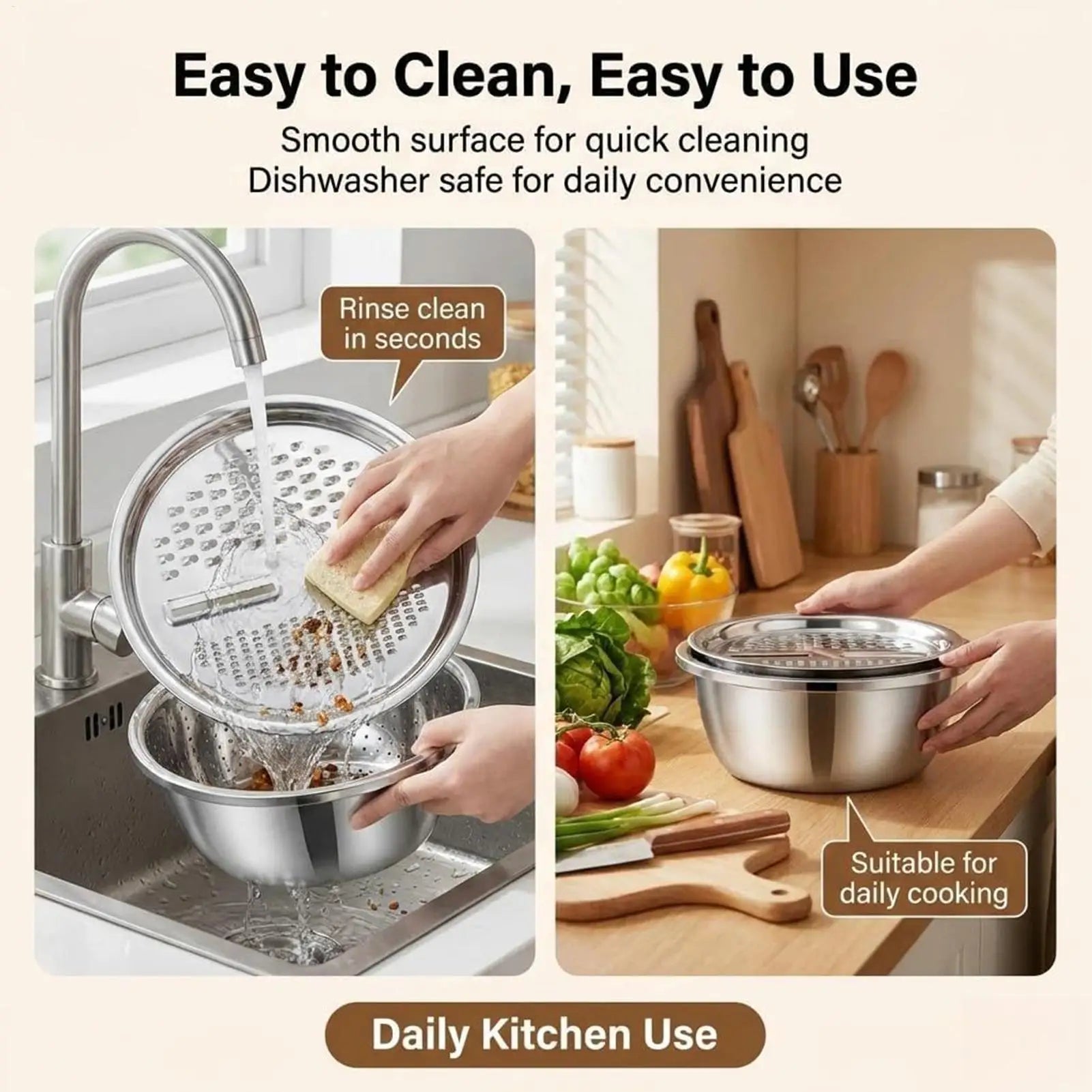Stainless Steel Basin Rice Rinser Shredding Drainage Bowl Multifunctional Stainless Steel Basin With Grater For Kitchen Salad Qme