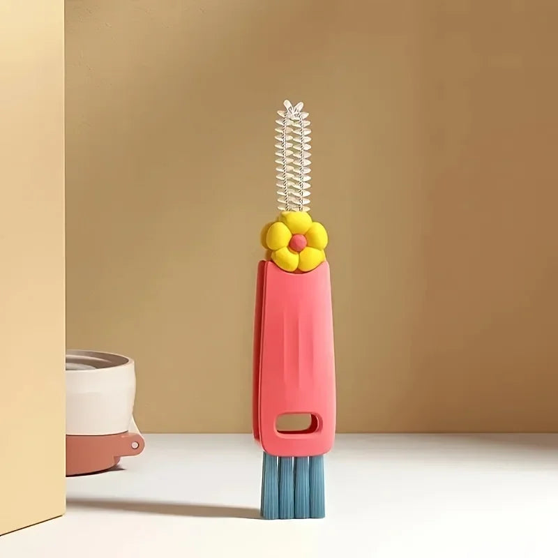 Multi-Functional 3-in-1 Cup Lid & Gap Cleaning Brush - Soft Bristle Scrubber for Kitchen & Bathroom, Portable Household Tool Qme