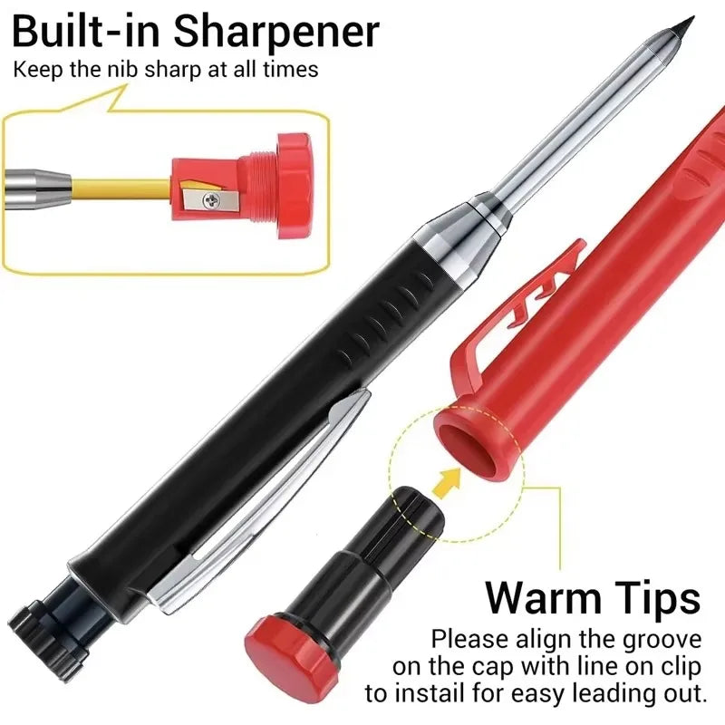 Carpenter Mechanical Pencil 2.8mm with Sharpener & Refills,for Woodworking Construction Long Head Carpenter Pencil Stationery Qme
