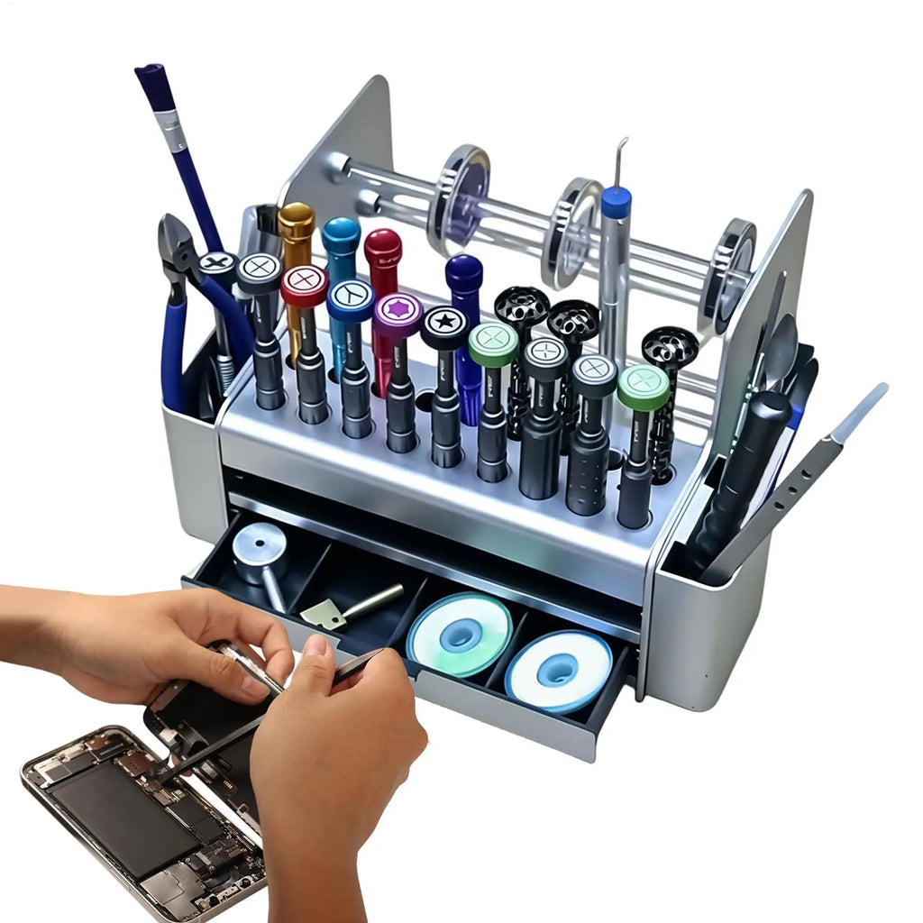 Phone Repair Tool Holder with Drawer Holes Case Phone Repair Tool Container Box for Screwdriver Screws Welding Oil Indoor Office Qme