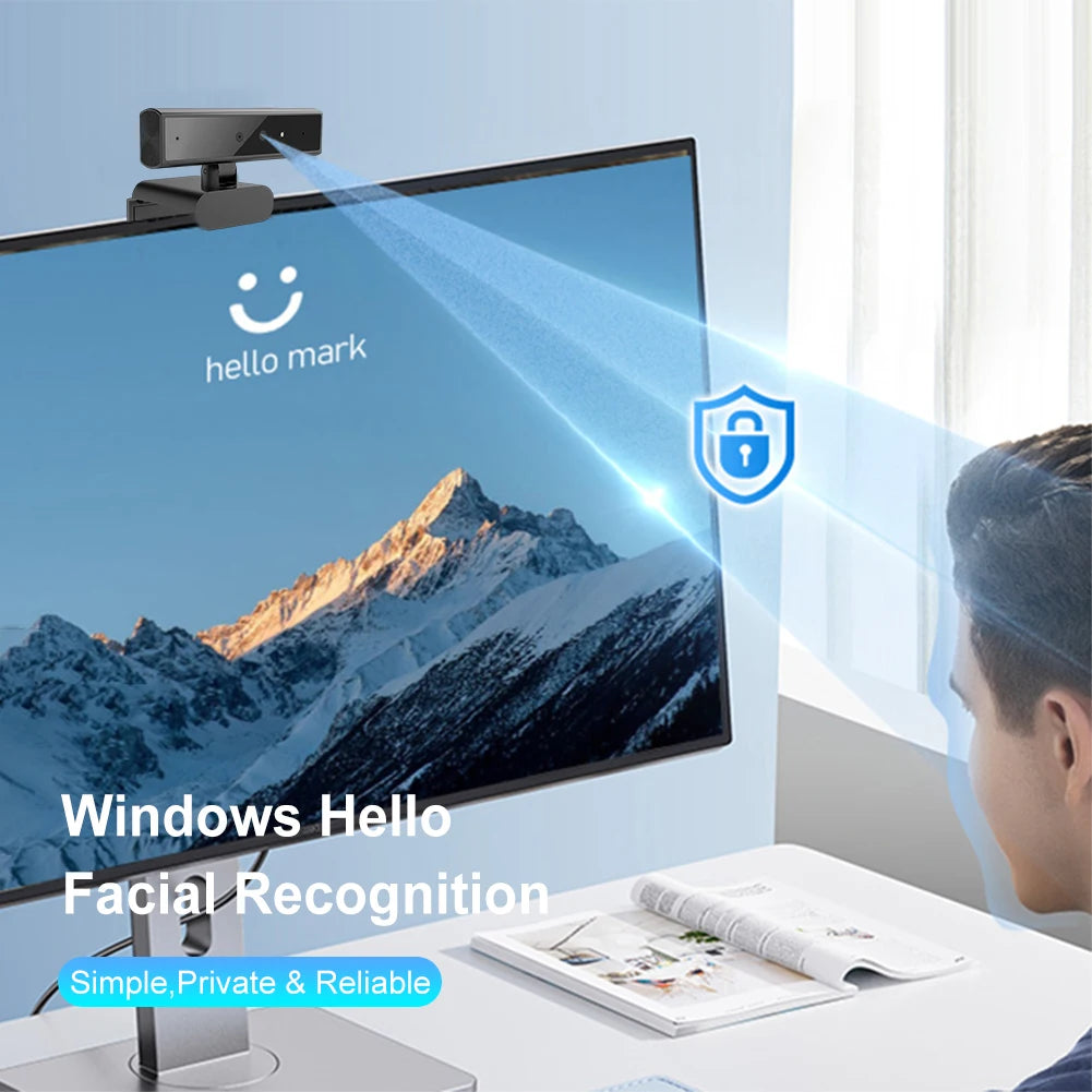 Facial Recognition Webcam for Windows Hello 2K Webcam 5MP Web Camera Facial Recognition Login For Laptop PC Camera with Mic Qme