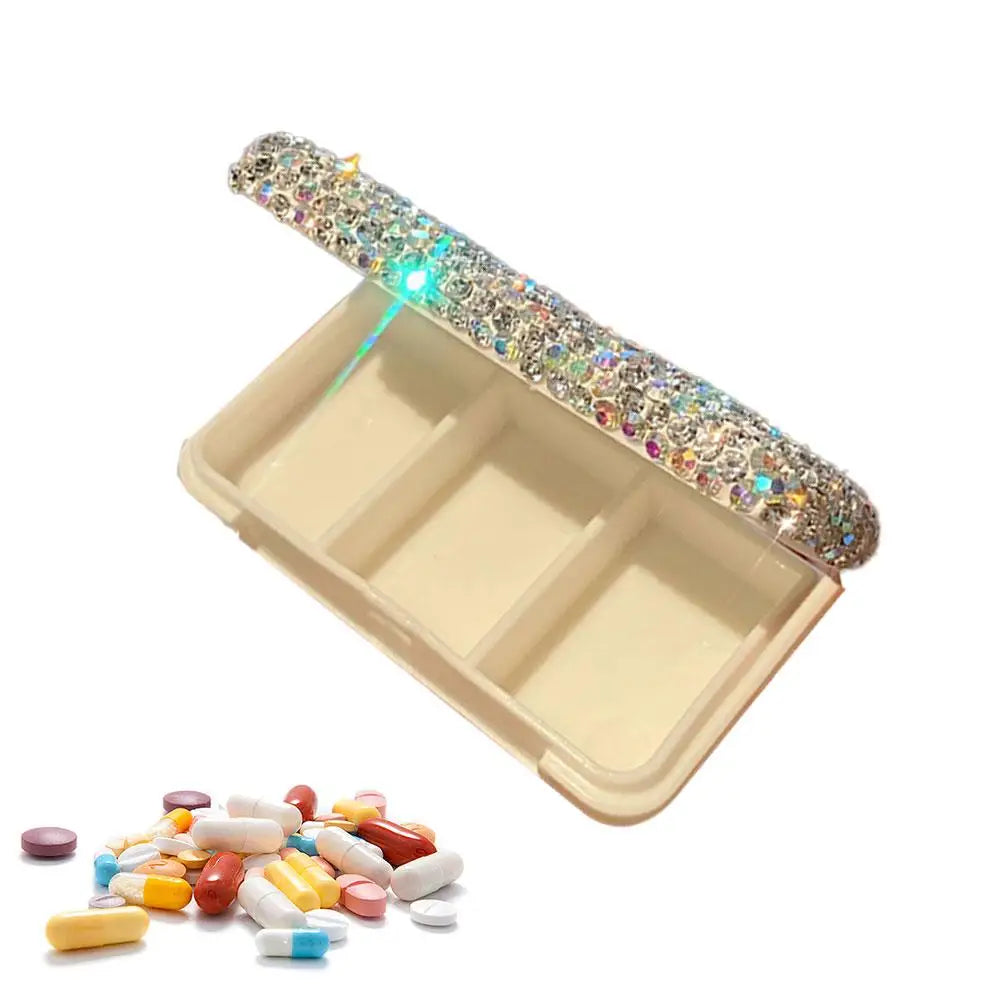 Portable Bling Travel Pill Organizer Crystal Box Hold Vitamins Small Qme 1pcs