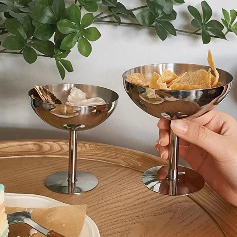 Stainless Steel Goblet Cup Durable Ice Cream Dessert Salad Bowl Fruit Qme