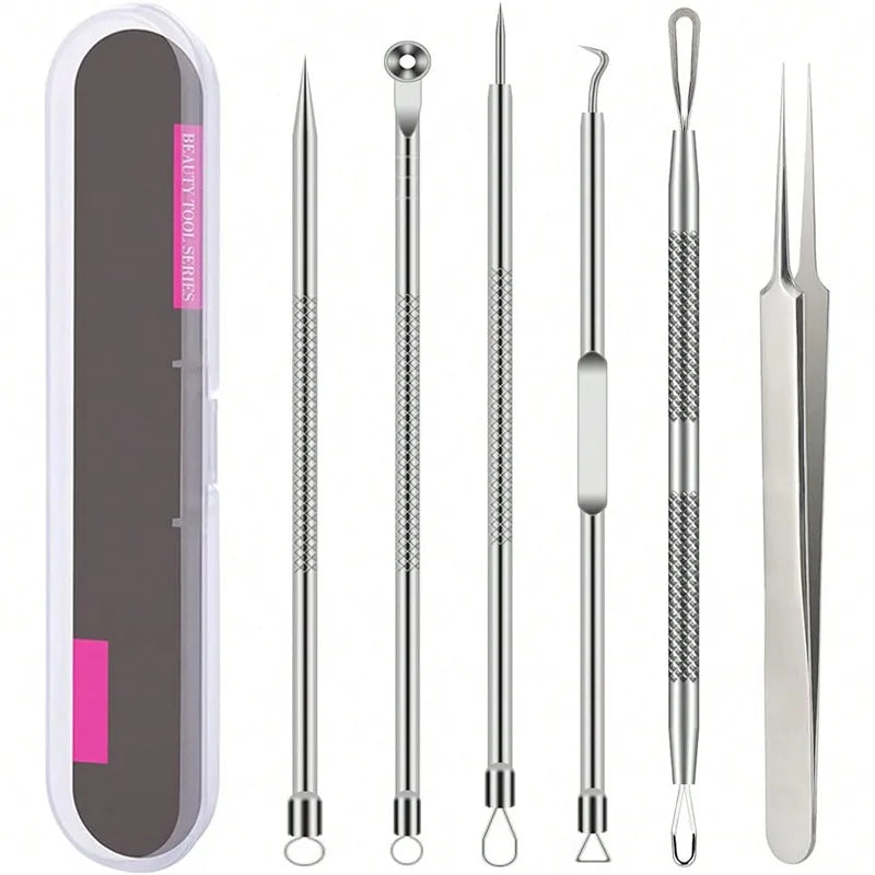 Pimple Popper Tool Blackhead Remover Acne Needle Tools Removing Care Qme 6PCS Silver