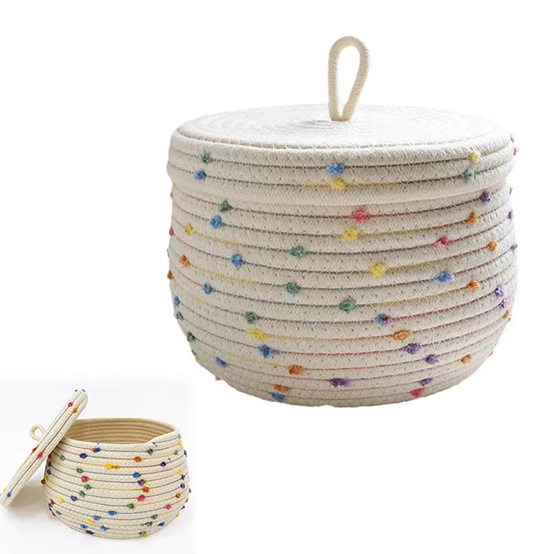 Woven Makeup Storage Basket Underwear Cotton Rope Lid Desktop Box Key Qme
