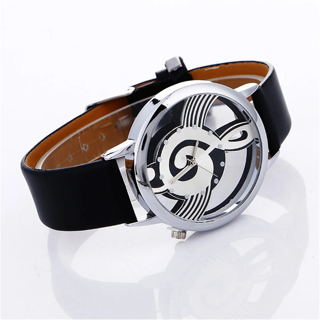Hollow Out Dial Leather Strap Quartz Watch Clothing Accessories Music Score Casual And Business No Waterproof Ladies Watch Qme