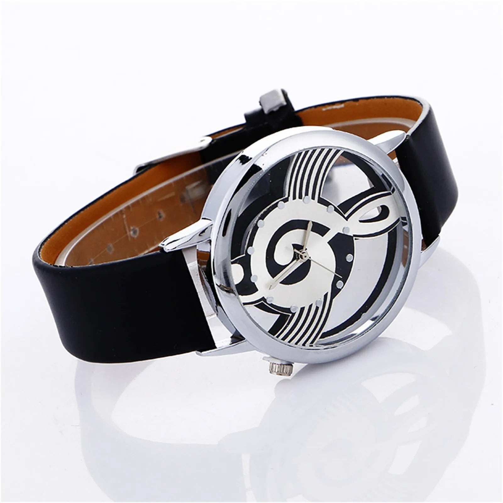 Hollow Out Dial Leather Strap Quartz Watch Clothing Accessories Music Score Casual And Business No Waterproof Ladies Watch Qme