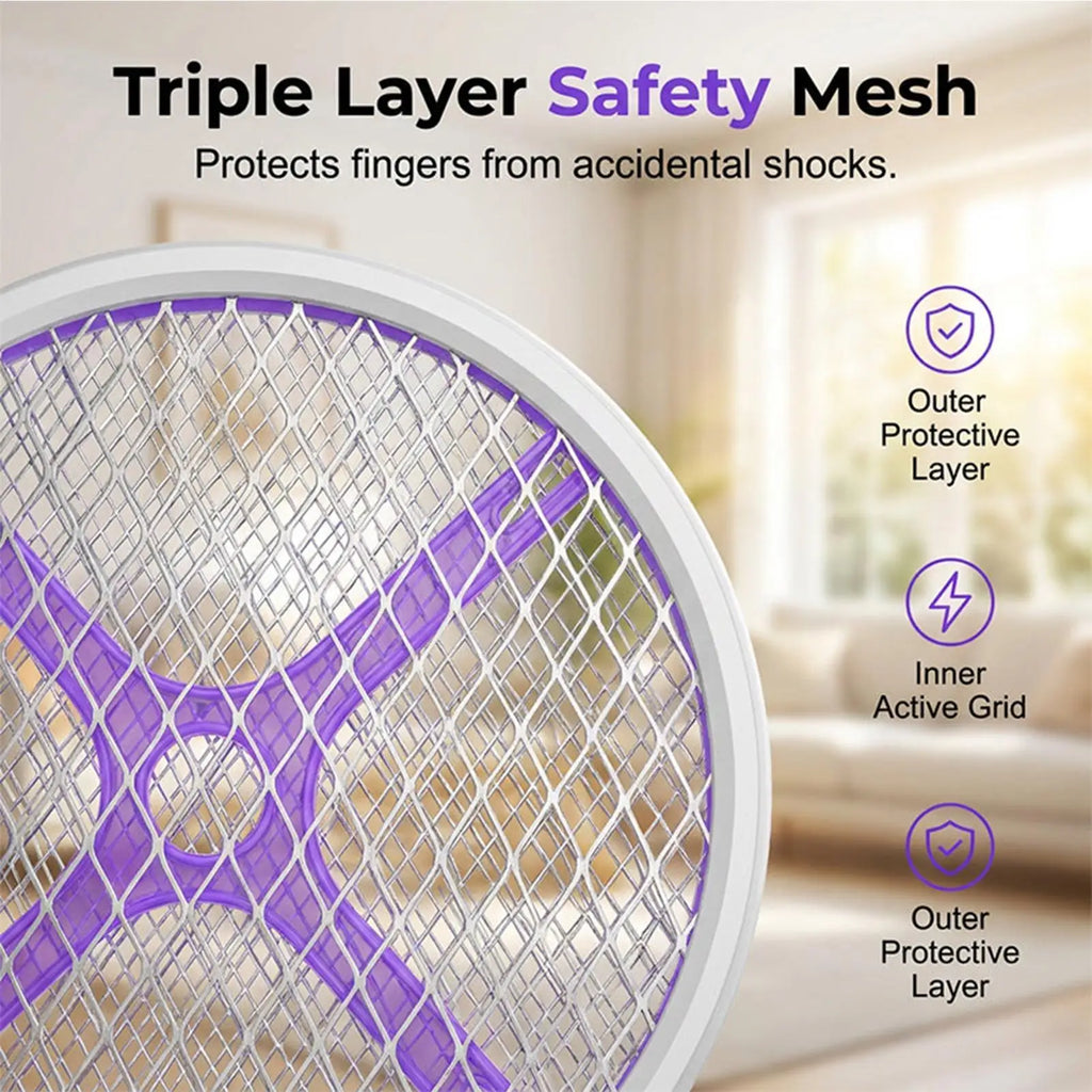 Electric Fly Swatter Rechargeable 2-in-1 Foldable Gnat Zapper Racket With Attractant Light Portable Electric Fly Swatter For Qme