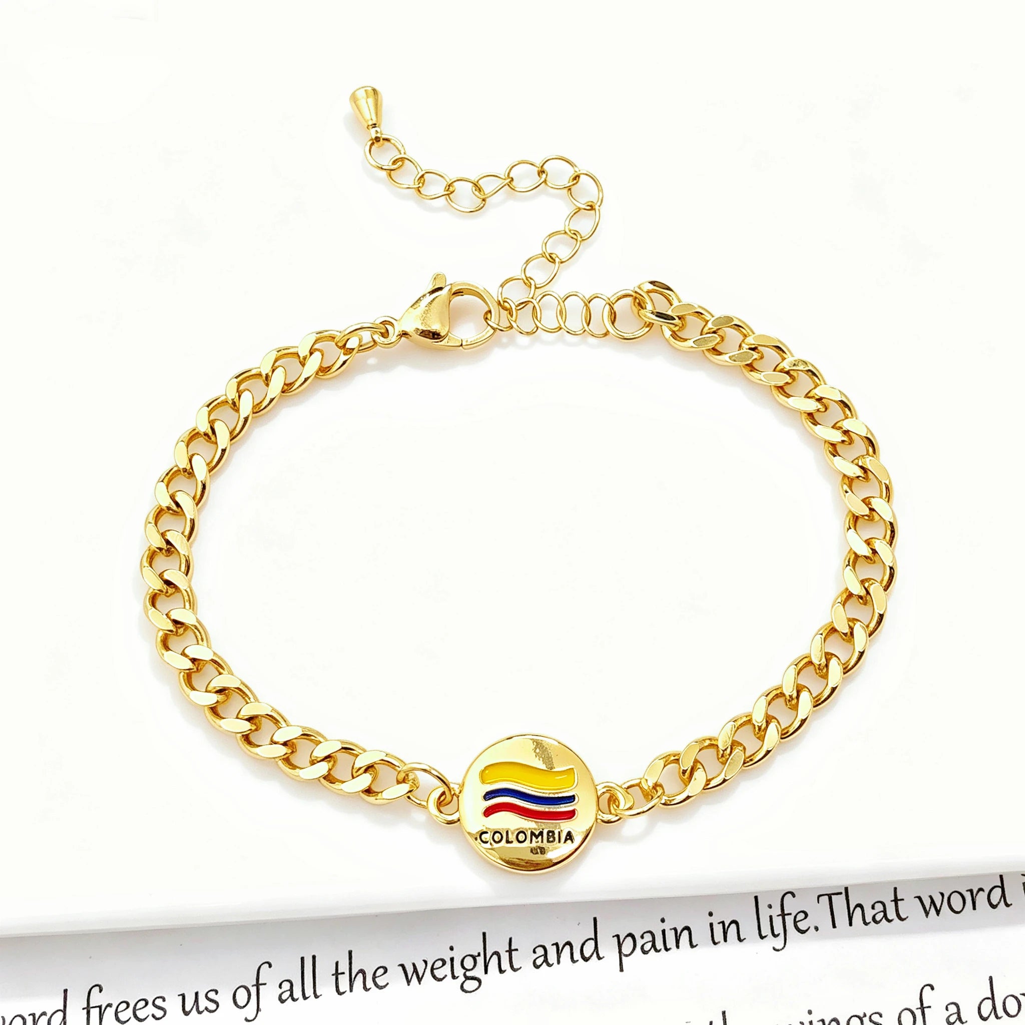 Classic Enamel Art Gold Plated Venezuela Colombia Flag Cuban Chain Bracelet for Men Women Holiday Anniversary Jewelry Fine Gift Qme 7