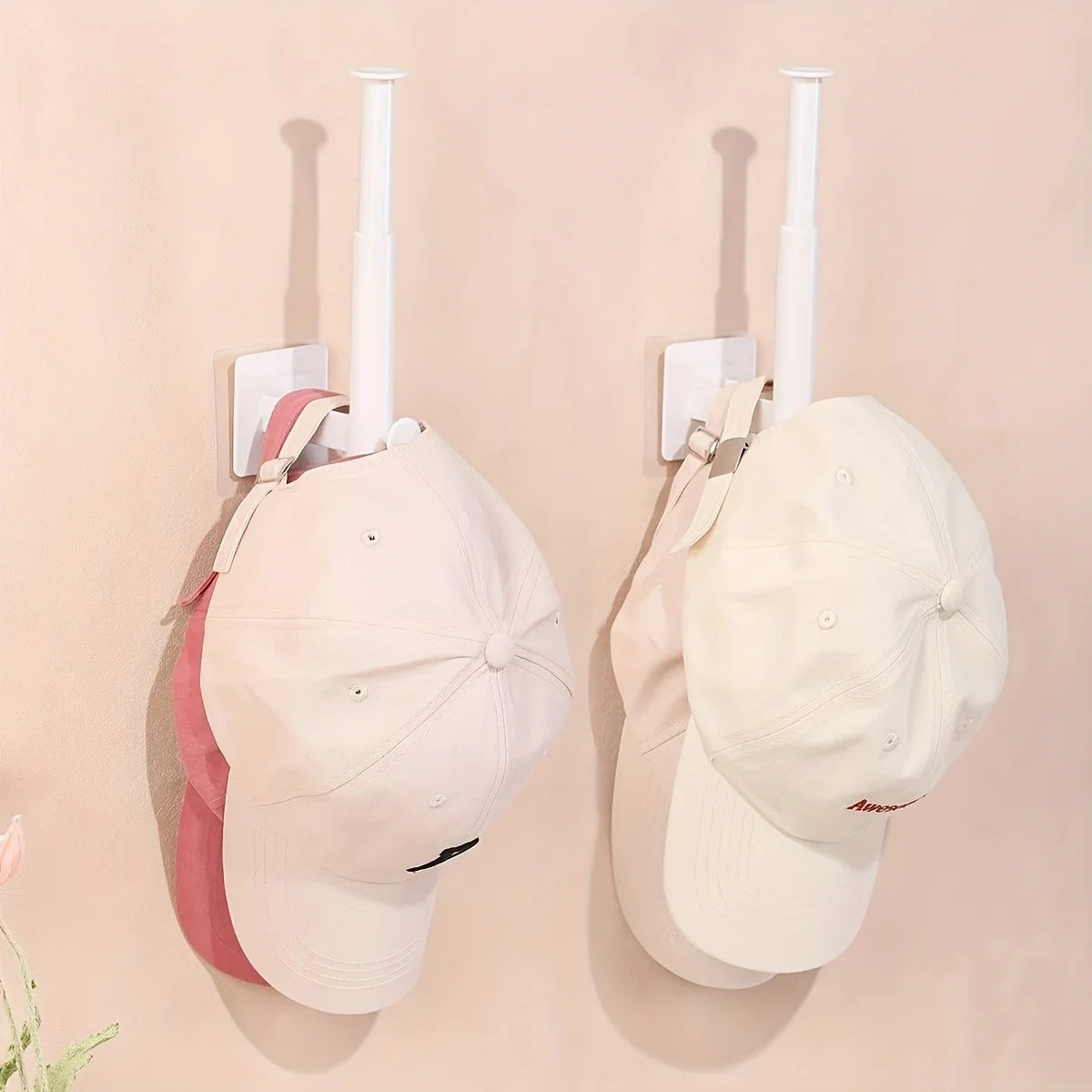 1pc L Shape Multifunctional Hooks, White Retractable Hat Rack, Wall Mounted Hat Organizer, Self Adhesive Cap Holder, Qme