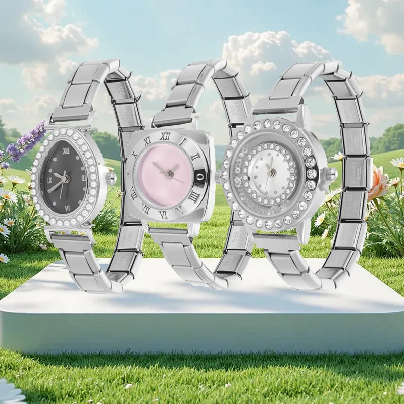 Wholesale High Quality Stainless Steel Watch Head Bracelet 9mm DIY Italian Charm Women Mens Round Square Watch 12 Zodiac Watches Qme