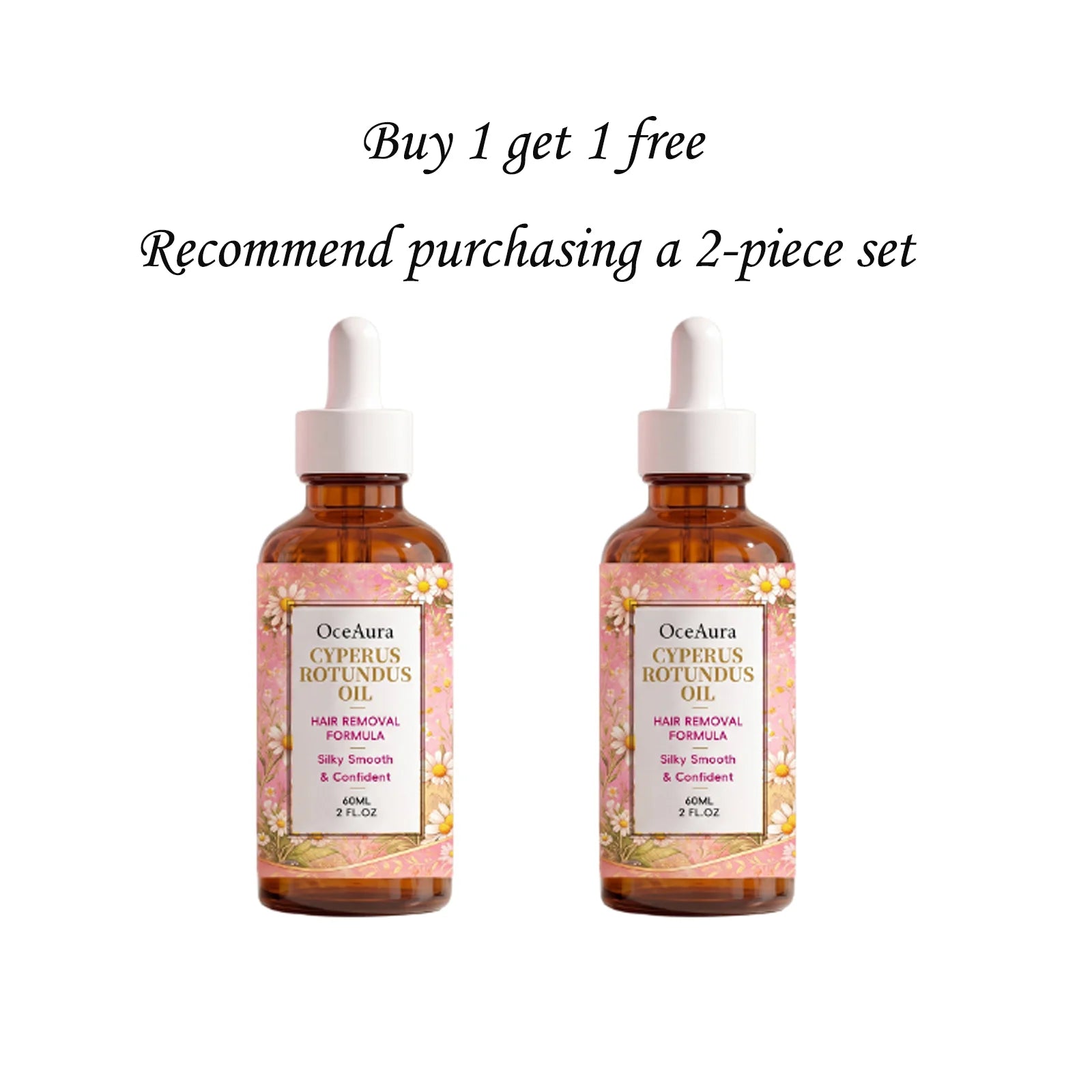 OceAura Cyperus Rotundus Hair Removal Oil Lightweight Non Greasy Gentle Soothing Moisturizing Silky Smooth Hair Reduction Oil Qme 60mLx2