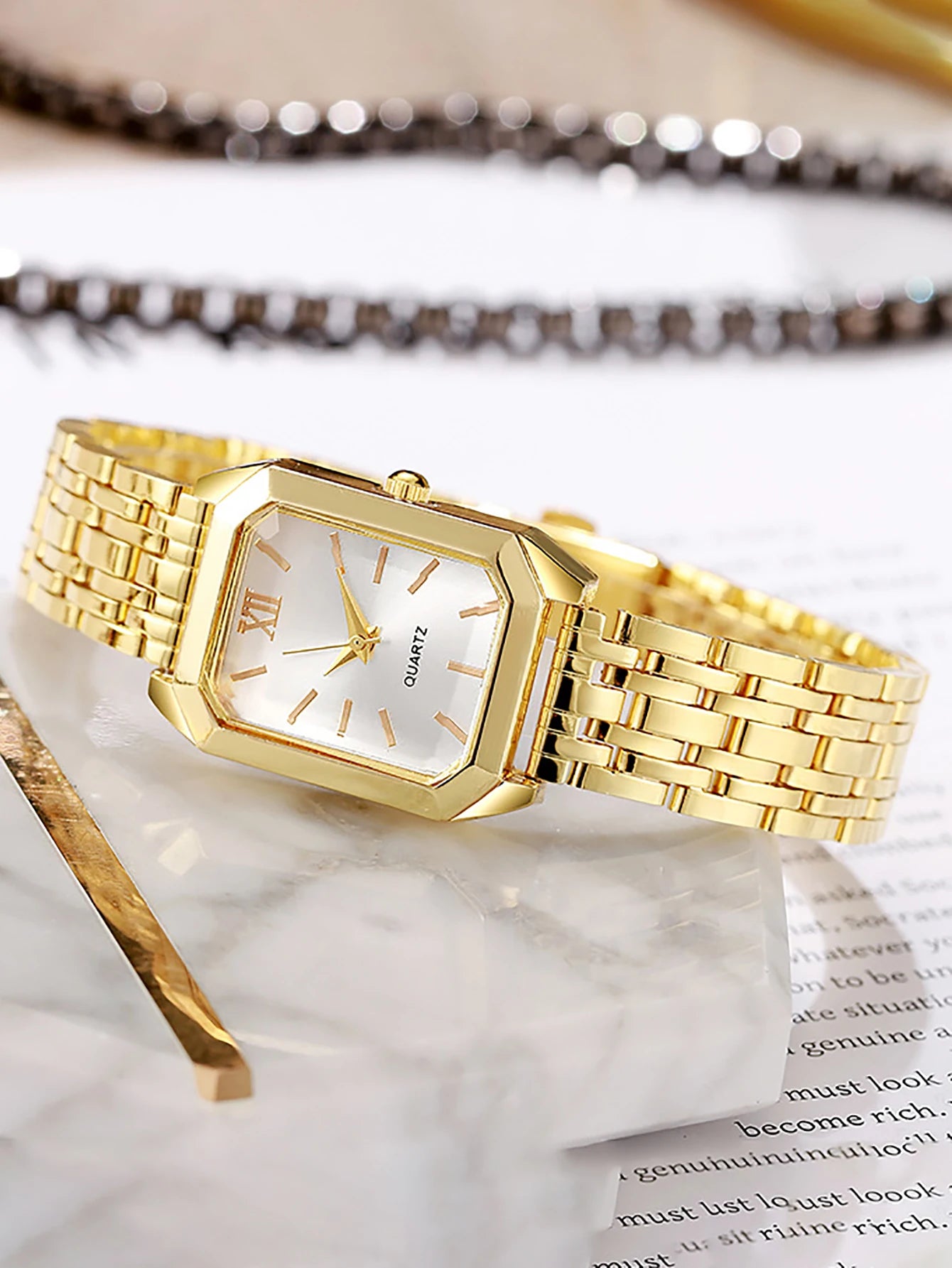 Ladies Quartz Watch Bracelet Set Square Steel Band Minimalist Design Birthday Gift Compact Jewelry Kit without Box Qme
