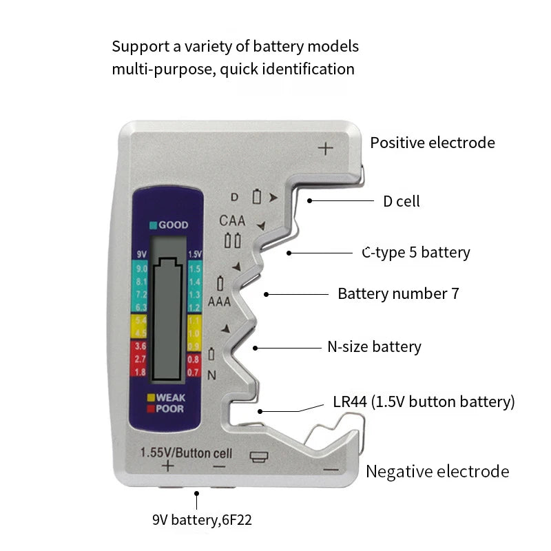 BT-886 Black Portable Battery Capacity Indicator Compact Lithium Qme