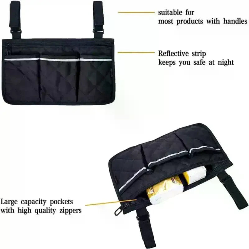 5 Colors Armrest Storage Bag for Wheelchair, Multi-Pocket Side Organizer with Zipper, Stylish & Practical Qme