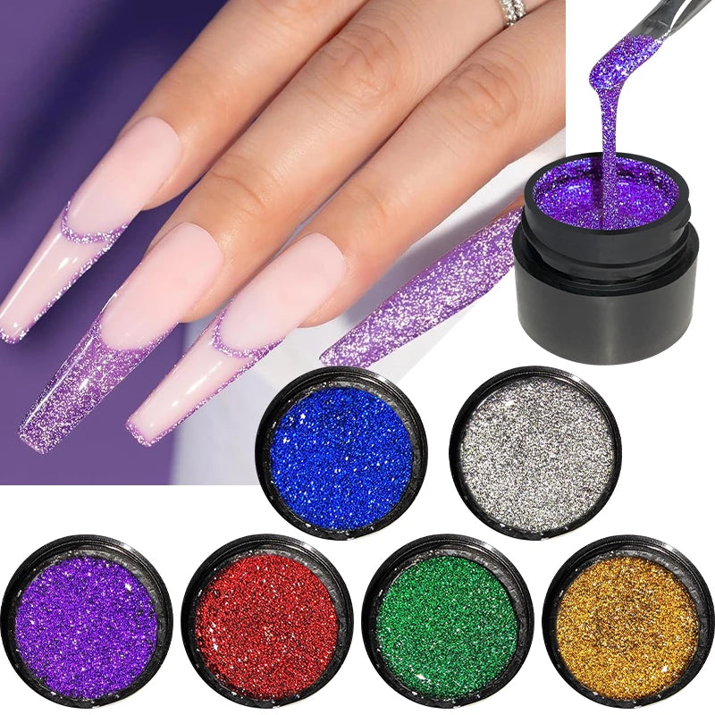 6 Colors Metallic Glitter Liner Gel Nail Polish Reflective Painting Qme