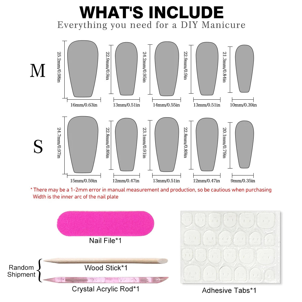 Black Pink Edge French Press Nails Wearable Med-length Ballet False Qme