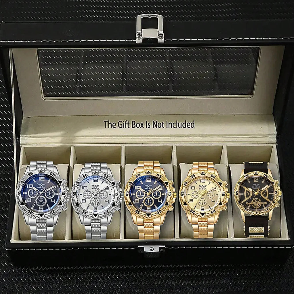 5pcs men's stainless steel strap fashionable business style quartz watch set, suitable for daily decoration and holiday gifts Qme 5pcs