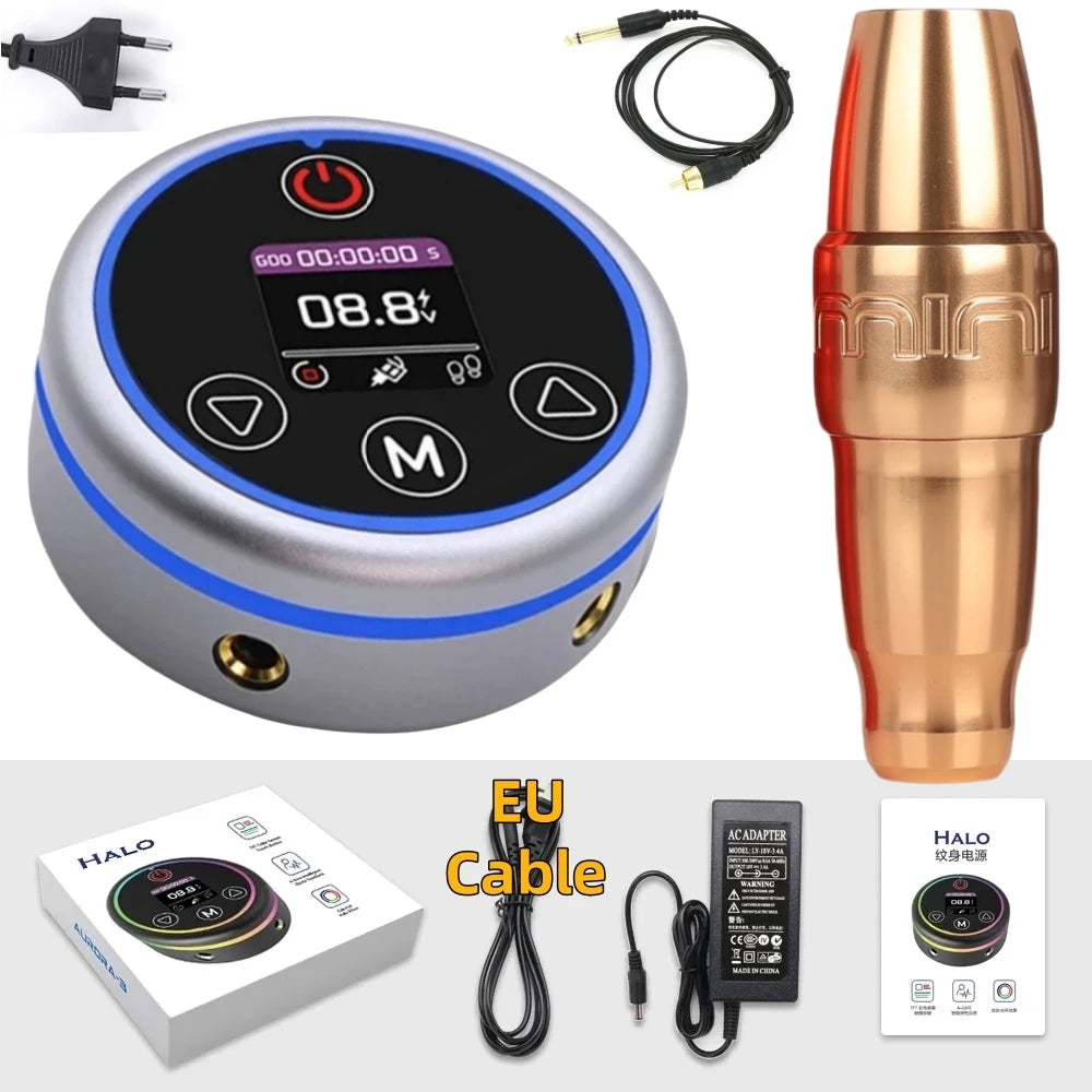 FKMINI Permanent Makeup Pen Kit Set with HALO Colorful Tattoo Power Supply PMU Tattoo Equipment for Beauty Enthusiasts Qme Gold Kit 2