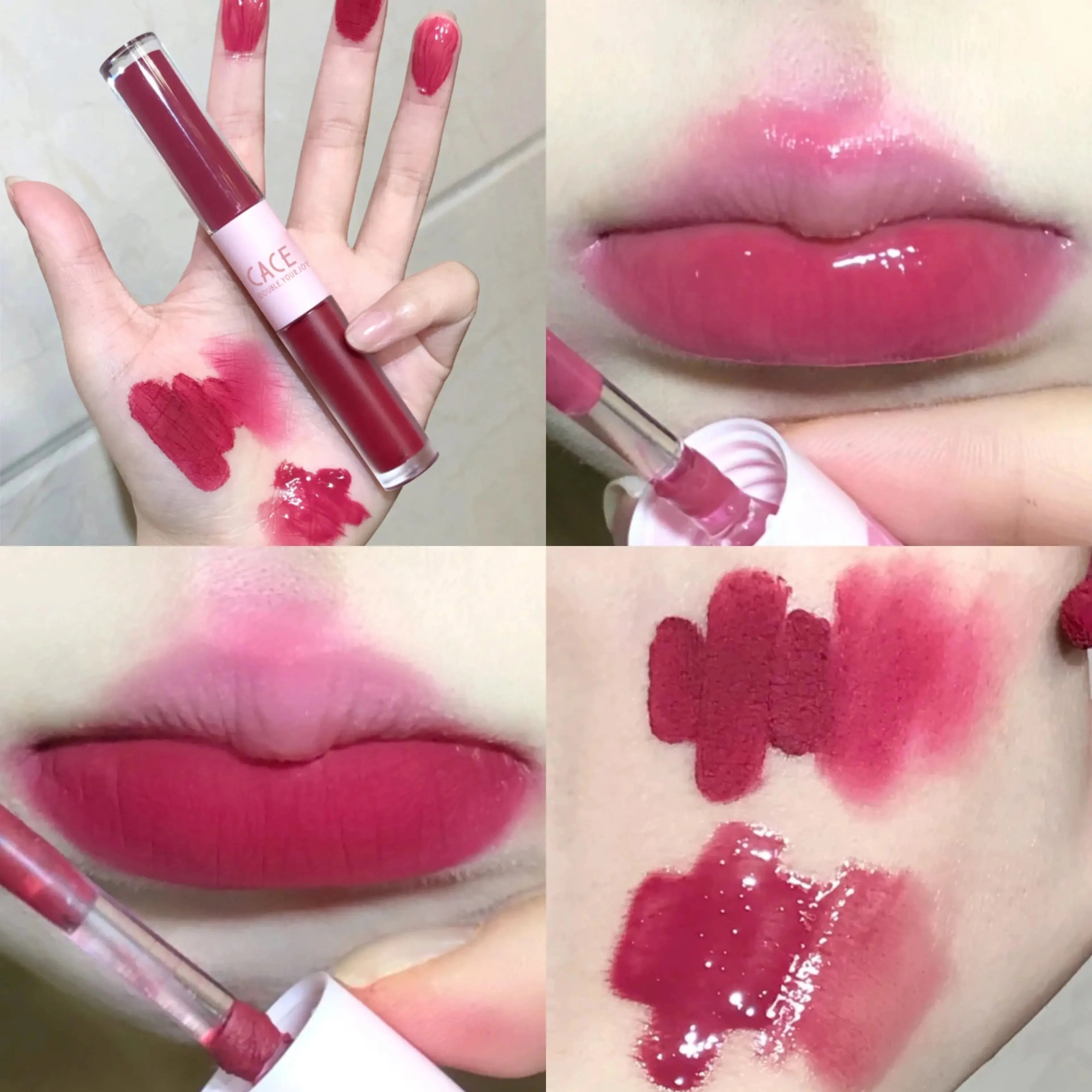 CACE Double Head Lip Gloss Sexy Red Lip Makeup Lip Mud Mirror Water Gloss Lip Glaze Matte Lipstick Waterproof Korean Cosmetics Qme