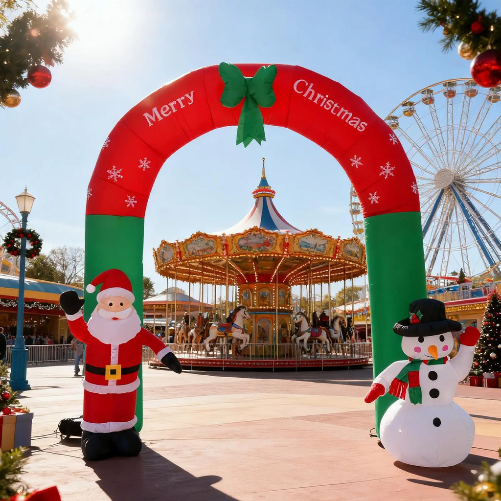 Merry Christmas Arch 7.87ft Santa Snowman Lighted Decoration Christmas Decor Arch Inflatables For Outdoor Garden Yard Pathway Qme