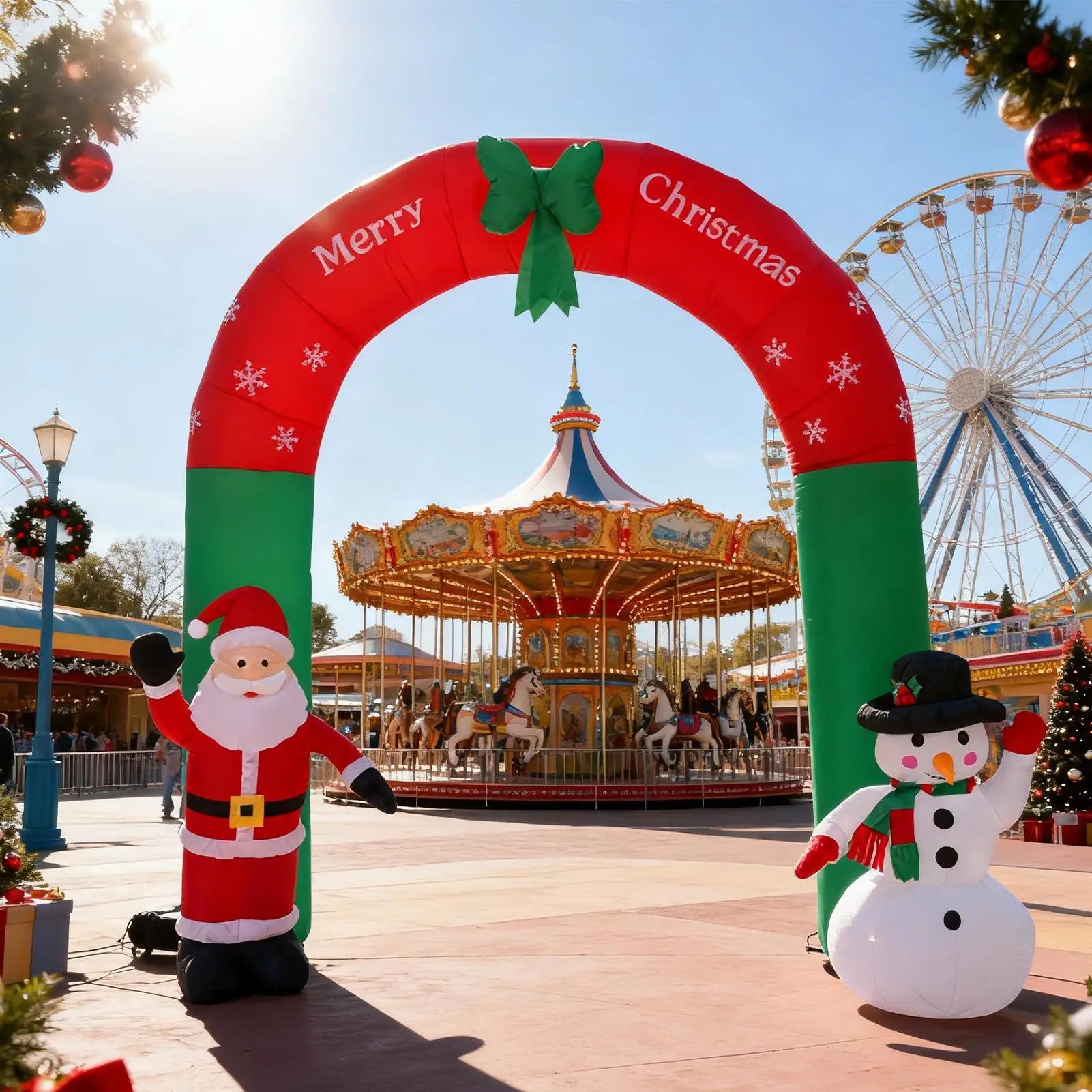 Merry Christmas Arch 7.87ft Santa Snowman Lighted Decoration Christmas Decor Arch Inflatables For Outdoor Garden Yard Pathway Qme
