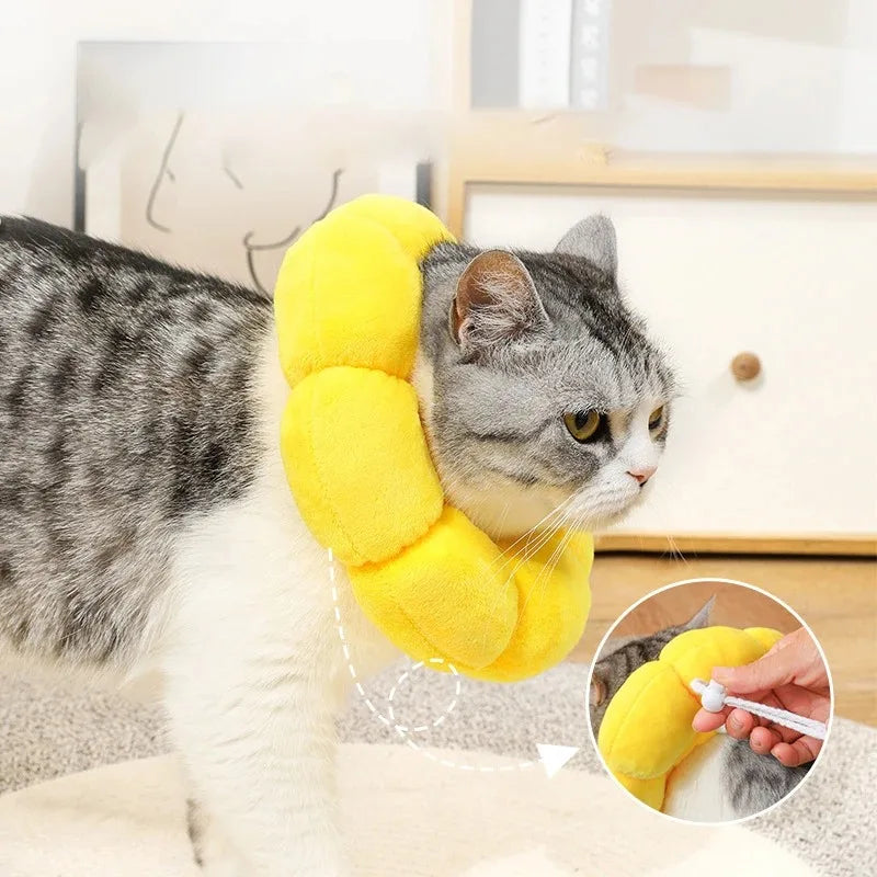 A Sunflower Pet Elizabethan Collar Adjustable Soft Plush Anti-Bite Anti-Lick Wound Healing Surgery Recovery Collar for Cats Dogs Qme
