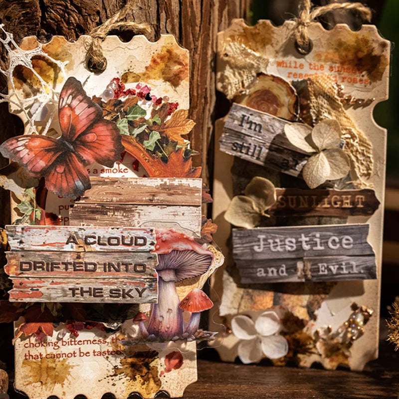 25 Sheets/Bag Wood Grain Tree Rings Themed Embossed Hard Card Stickers for DIY Scrapbook Phone Case Decoration Student Reward Qme