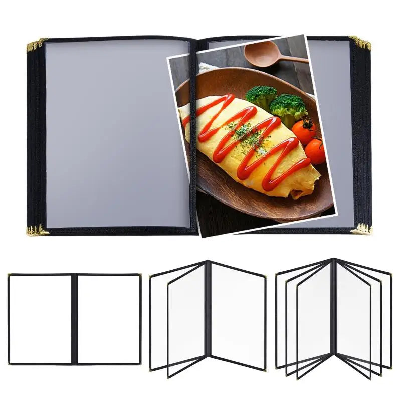 Foldable A4 Clear PVC Menu Cover Double Panels Reusable Scratch Qme