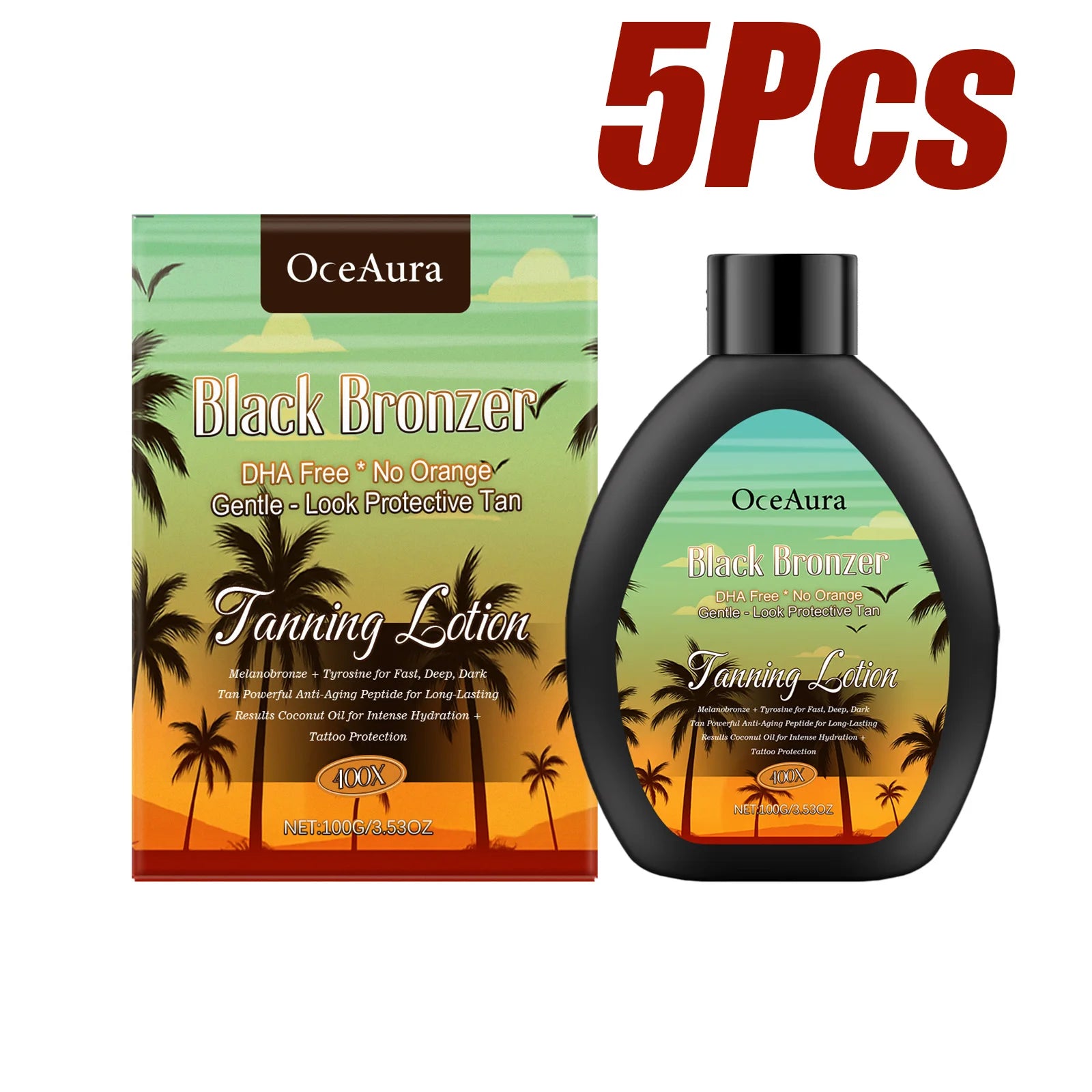 Coconut Tanning Lotion for Natural Bronzed Glow Lightweight Summer Outdoor Darkening Lotion for Even Tan Moisturizing Qme 5 x 100g Boxed