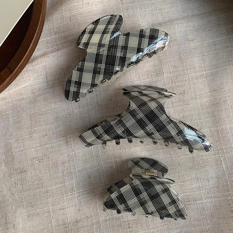Elegant Plaid Series Acrylic Hair Claw Classic Retro Clips Trendy Qme