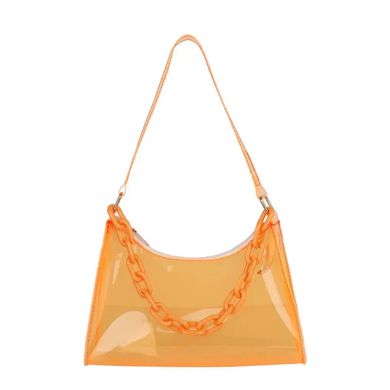 Transparent Jelly Bag Fashionable Messenger Shoulder Waterproof Qme Orange