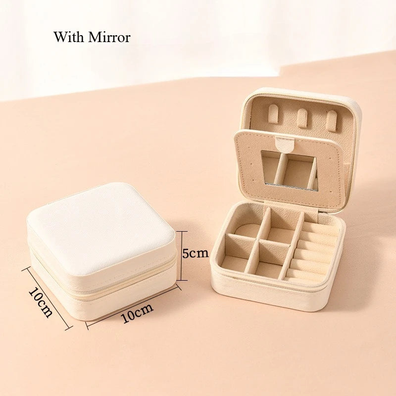 1pc Single Layer Square Storage Box Ladies Travel Leather Jewelry Box Classic Various Colors Storage Box with Mirror Qme