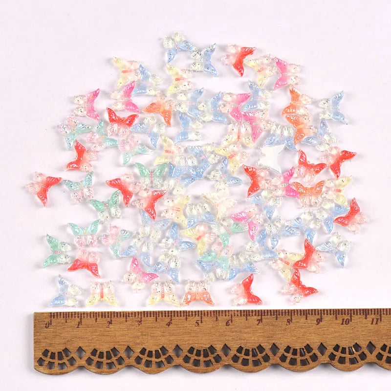 50/200Pcs 6-12mm Colord Butterfly/Bow Resin Embellishments Flatback Cabochons Crafts Scrapbooking Making DIY Nail Arts C4109 Qme