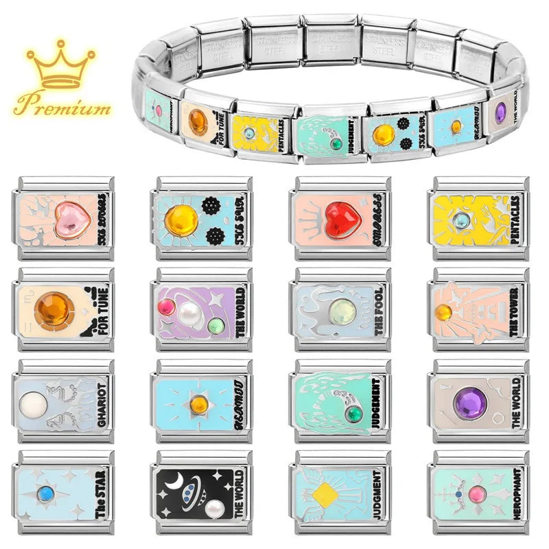 Premium 2026 New Women's Fashion Colorful Tarot Cards Italian Charm Beads Fit 9mm Bracelet Stainless Steel Making Jewelry Gift Qme