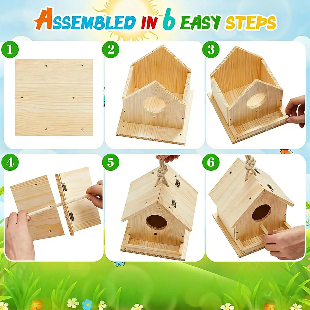 Bird House Kit Wooden Educational Hands-On Birdhouse Building Painting Kit for Spring Summer Home School Classroom Camp Holiday Qme